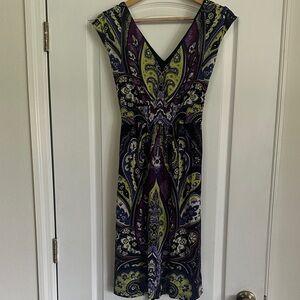 Chic Paisley Midi Dress in Purple and Green